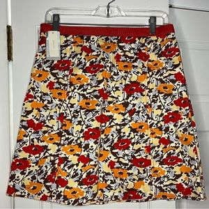 Floral A-Line Skirt - Red, Orange, Black
